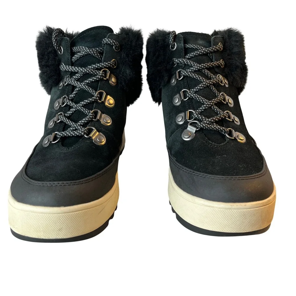 Koolaburra by UGG Black Suede Faux Fur Lace Up Hiker Boots Womens 8